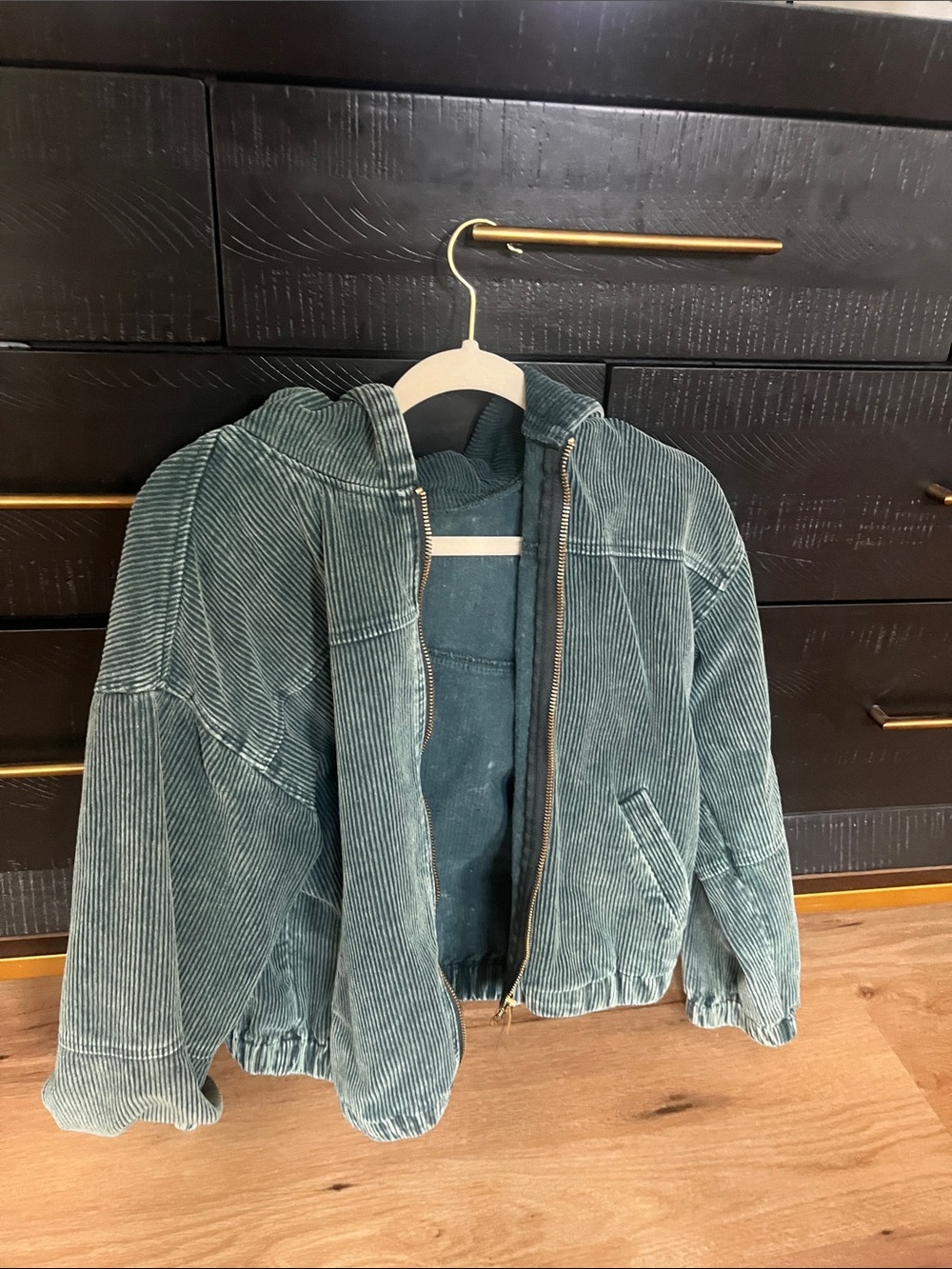 She + Sky Teal Corduroy Zip-Up Hooded Jacket